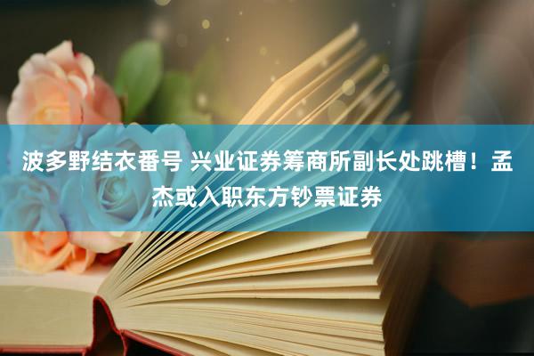 波多野结衣番号 兴业证券筹商所副长处跳槽！孟杰或入职东方钞票证券